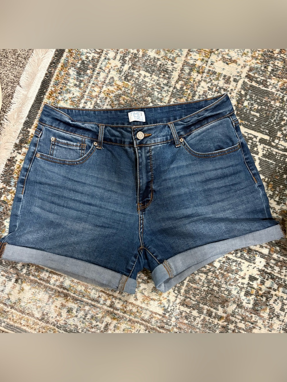 Time and Tru Dark Blue Rolled Cuff Denim Shorts